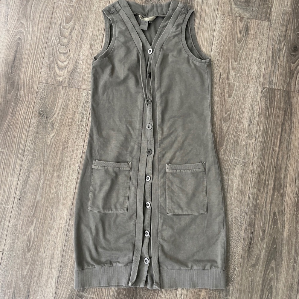 The Territory Ahead Sleeveless Button Front Cotton Dress Olive Green Small